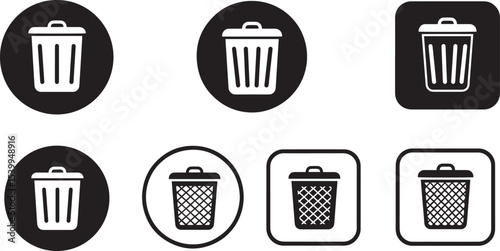 Collection of Trash Can Icons  Black and White Variations for Design Projects