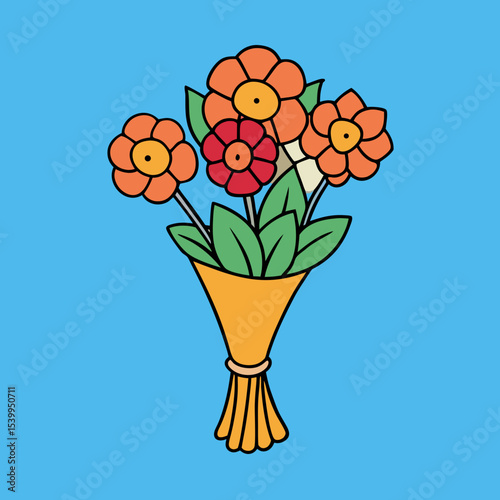 Colorful Flower Bouquet Illustration in Flat Style
