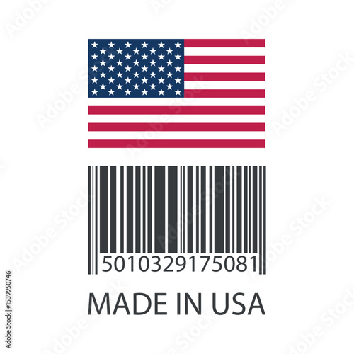 Barcode with numbers made in USA - Vector illustration