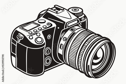 Retro DSLR Camera Hand Drawn Vector
