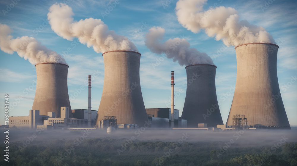 Power plant with cooling towers Power plant with cooling towers