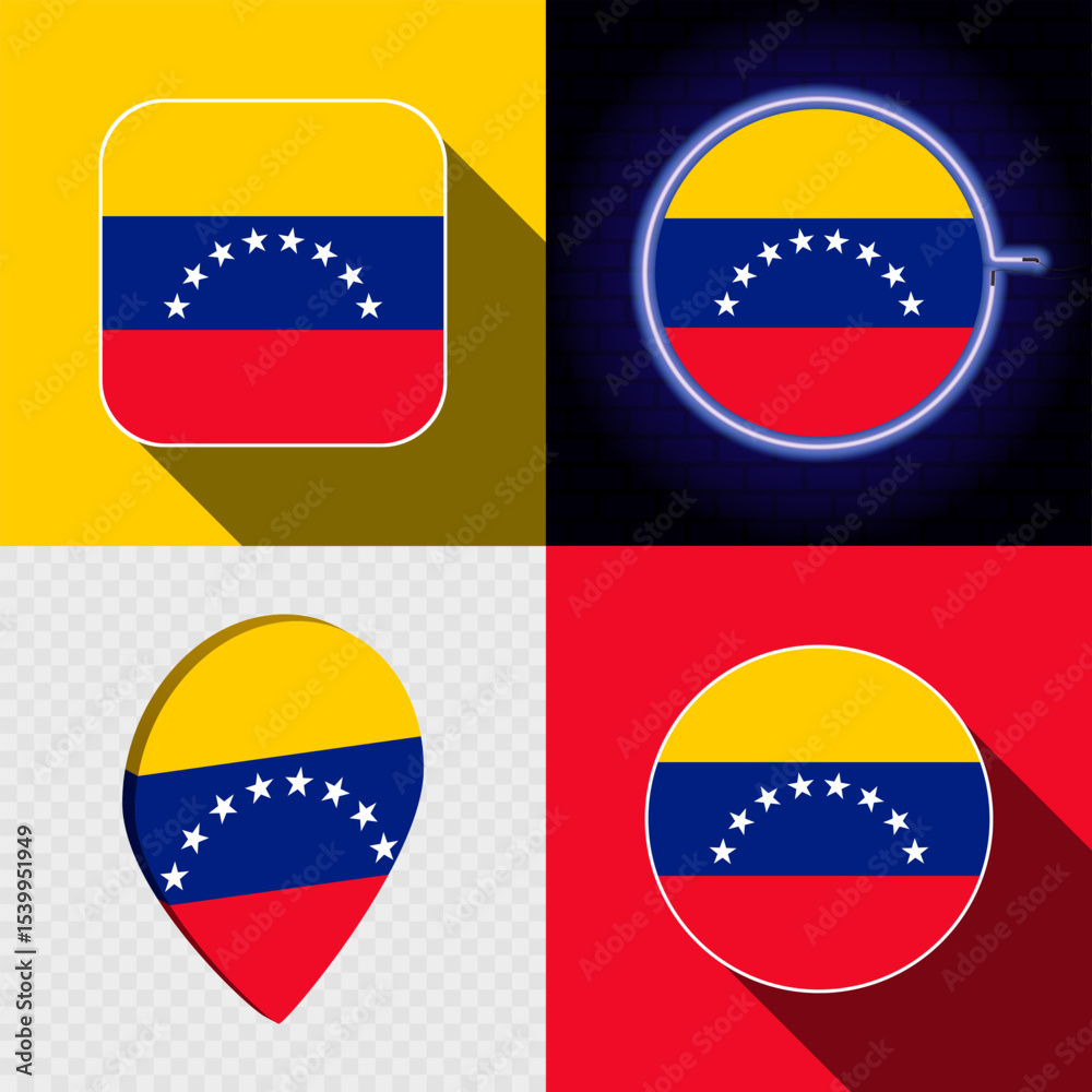 Fototapeta premium Set of modern icons with the national flag of Venezuela.