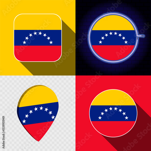 Free Download Set of modern icons with the national flag of Venezuela. - GFXLoad