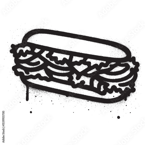 Graffiti Style Black and White Sub Sandwich Spray Art with Dripping Paint.