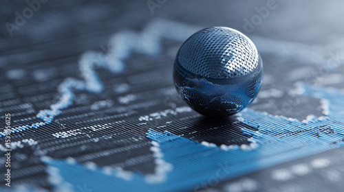 close up of Blue financial chart with sphere. 3d render