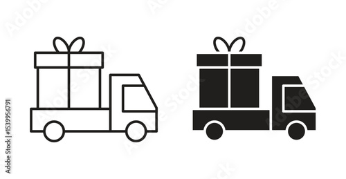 Truck carrying gift box icon