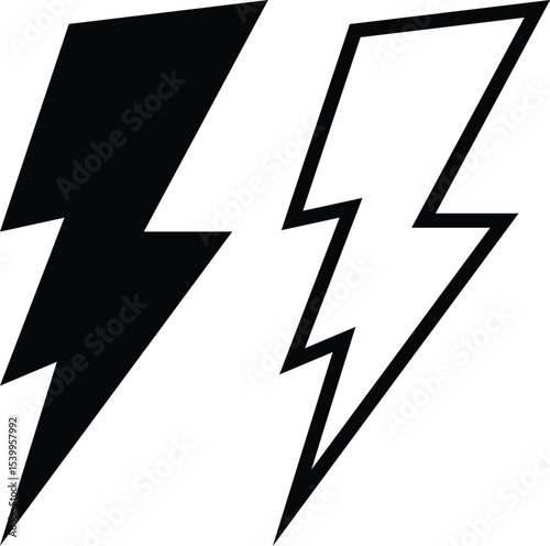 Lightning bolts set, thunderbolt and short circuit icons, electric discharge and lightning strike, vector flash thunder power icon set. Flash lightning bolt symbol. Energy power sign Lightning Bolt