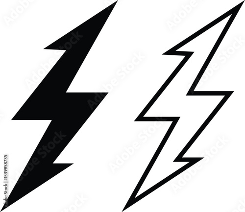 Lightning bolts set, thunderbolt and short circuit icons, electric discharge and lightning strike, vector flash thunder power icon set. Flash lightning bolt symbol. Energy power sign Lightning Bolt