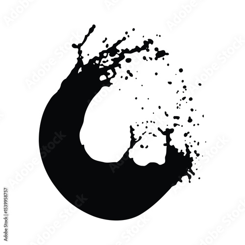 Black Ink Splash Circular Design Abstract Art white