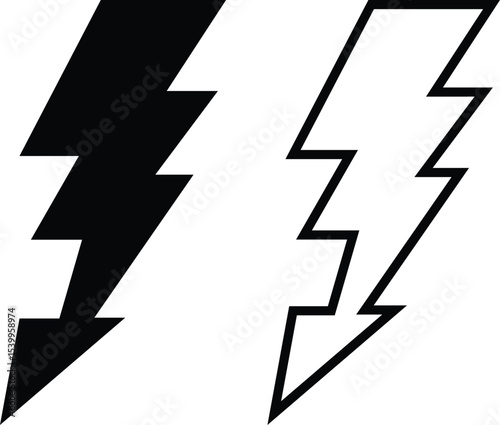 Lightning bolts set, thunderbolt and short circuit icons, electric discharge and lightning strike, vector flash thunder power icon set. Flash lightning bolt symbol. Energy power sign Lightning Bolt