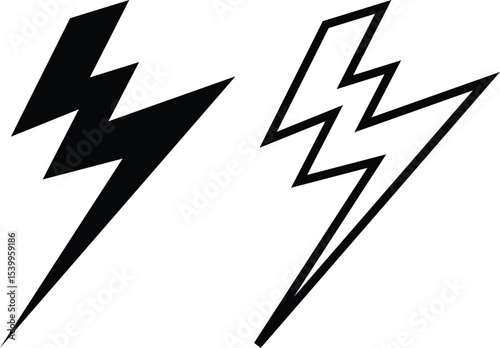 Lightning bolts set, thunderbolt and short circuit icons, electric discharge and lightning strike, vector flash thunder power icon set. Flash lightning bolt symbol. Energy power sign Lightning Bolt