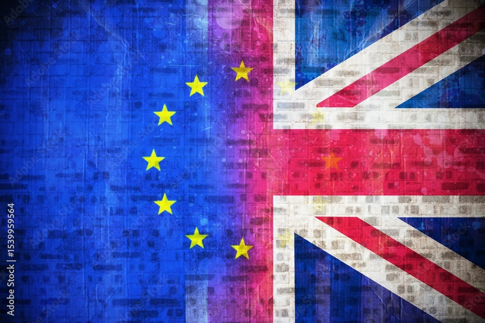 Naklejka premium Montage of EU flag and Great britain flag