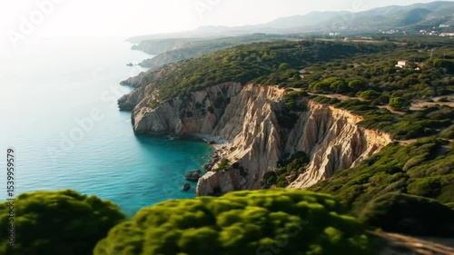 Coastal Cliff Landscape Aerial View of Rugged Mediterranean Coastline in 4K