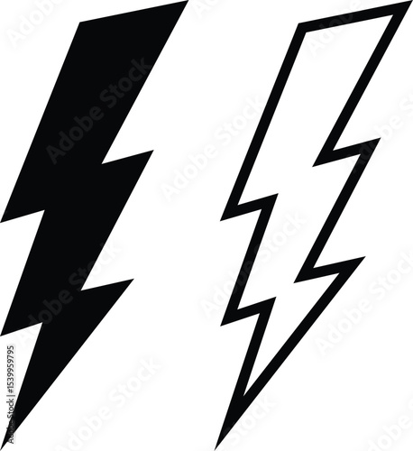 Lightning bolts set, thunderbolt and short circuit icons, electric discharge and lightning strike, vector flash thunder power icon set. Flash lightning bolt symbol. Energy power sign Lightning Bolt