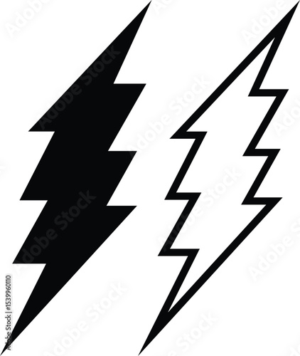Lightning bolts set, thunderbolt and short circuit icons, electric discharge and lightning strike, vector flash thunder power icon set. Flash lightning bolt symbol. Energy power sign Lightning Bolt