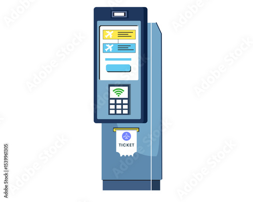 automated flight ticket machine services at airport kiosk for easy payment vector illustration