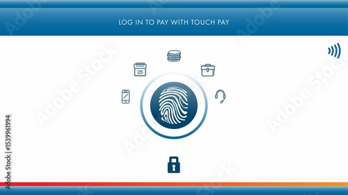 Image of log in to pay with touch pay text with icons on white background