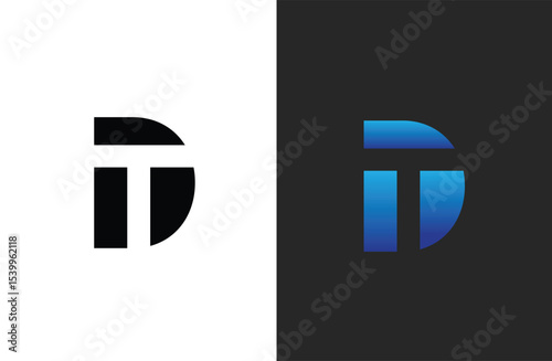 Creative letter TD logo design with negative space style, clean and clever design, vector illustration