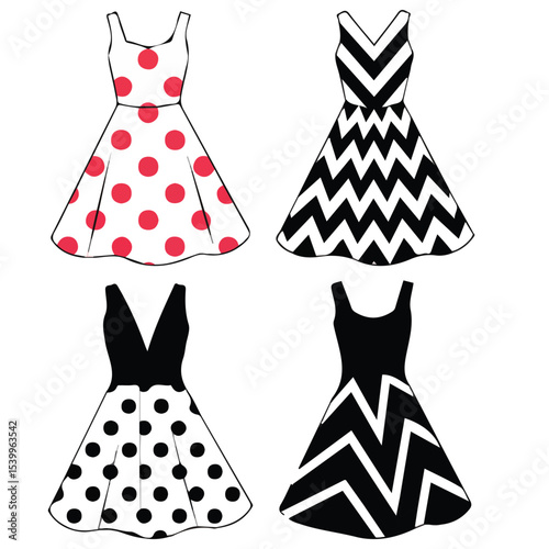 Pinup woman dresses retro set vector isolated white background