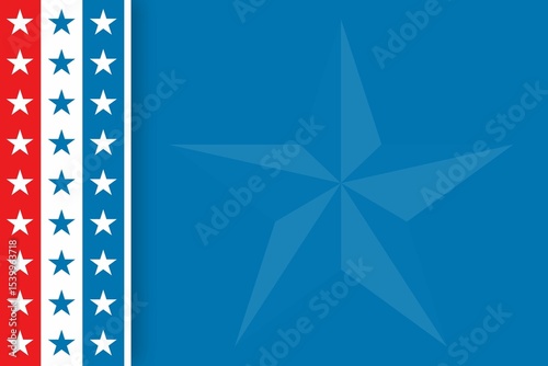 Flat design showing tricolor stripes with star columns and blue field with faint star watermark
