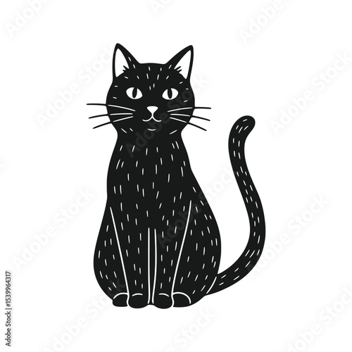 Cute sitting black cat with dotted fur details – Vector Illustration