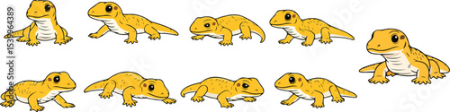 vector illustration of yellow coloured lizard gecko salamander reptile cute simple funny cartoon mascot character cartoon with 9 poses 