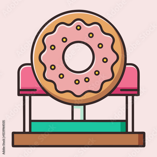 Delightful Donut Booth A Charming Pink Frosted Treat and Seating Area
