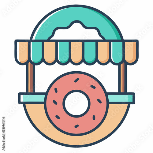 Delicious glazed donut showcased in a colorful shop stall illustration