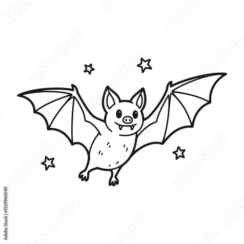 Cute bat flying with sparkles and smiling Halloween mood – Vector Illustration