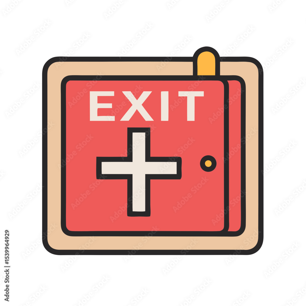 Obraz premium Emergency Exit Door Sign with Green Background and Simple Design Elements