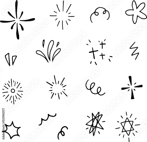 Various star and sparkle doodle hand drawn for element and illustration vector