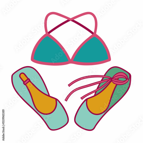 Summer time fun with a bikini top and matching sandals artwork