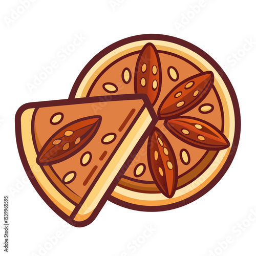 Illustration of a delicious looking orange cake and one slice cut out