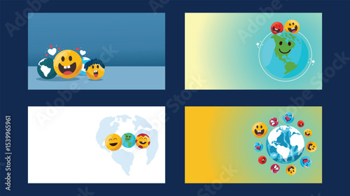 A compilation of world emoji scenes in colorful panels representing connection and fun on emoji day