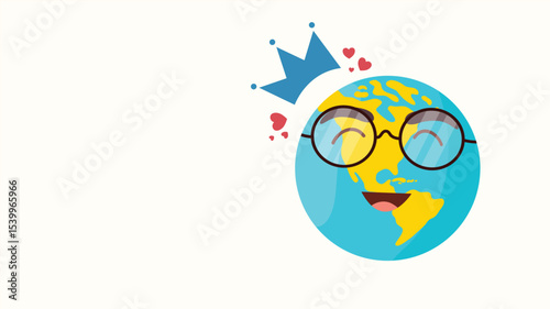 An emoji themed earth with glasses and hearts above its head representing joy and global love on emoji day