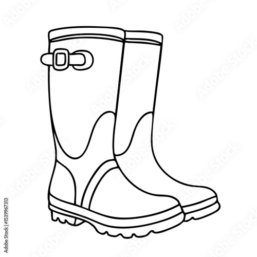 Vector line art of rubber boots for outdoor use, waterproof hunting and fishing footwear
