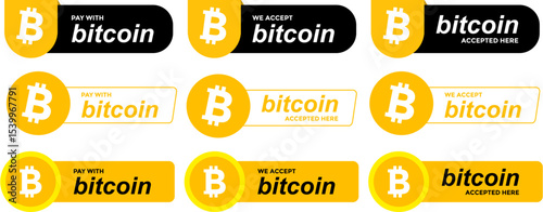 Bitcoin Payment Badges Vector - We Accept and Pay with Bitcoin Labels for Crypto-Friendly Businesses