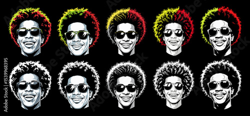 afro hair set, african man face, dreadlocks, afro hair vector, juneteenth vector