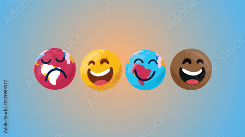 Group of emojis representing different races and emotions on blue background