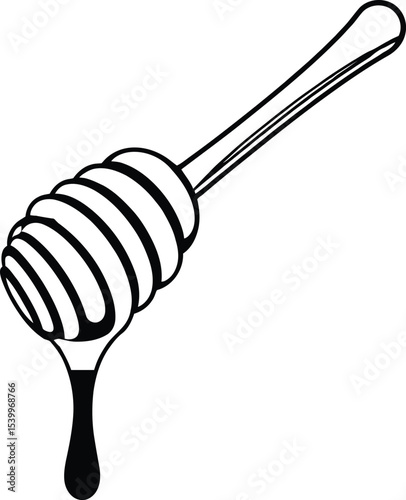 Silhouette of Honey Dipper with Dripping Honey – Sweet Food Symbol Illustration