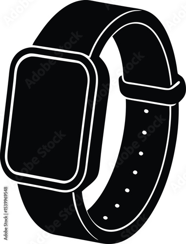 Black silhouette of a stylized smartwatch representing future ai technology and artificial intelligence