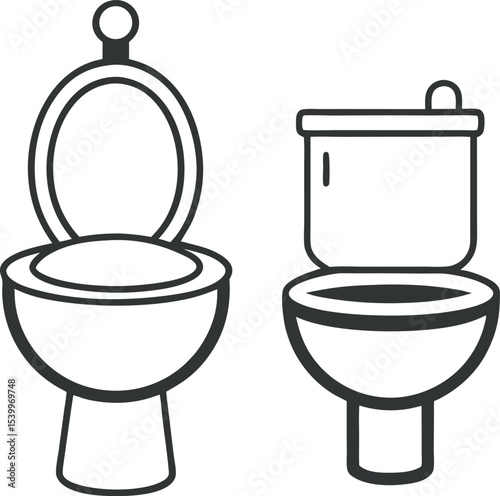 This collection of black and white images depicts various styles of toilet/commodes with multiple drawers and decorative elements.