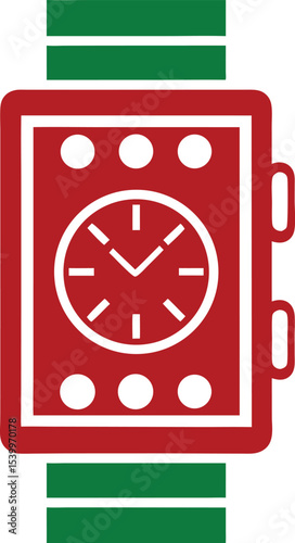 Stylized red and green smartwatch design illustrating technology and future concepts