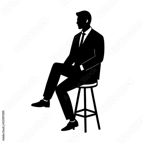 business man seated on high stool  relaxed posture.svg