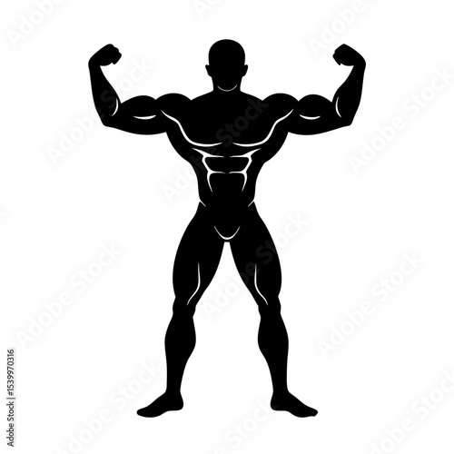 full body silhouette of bodybuilder flexing muscle.svg