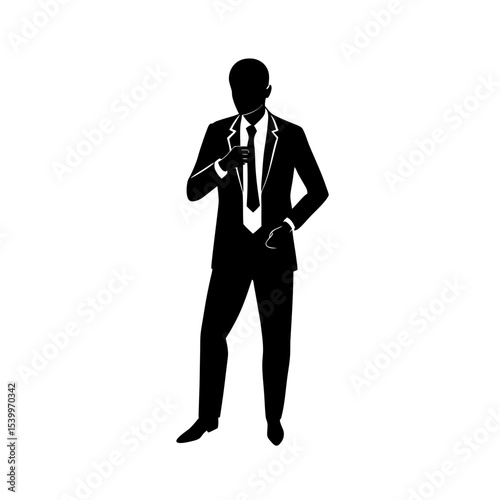 full body silhouette of business man adjusting tie.svg