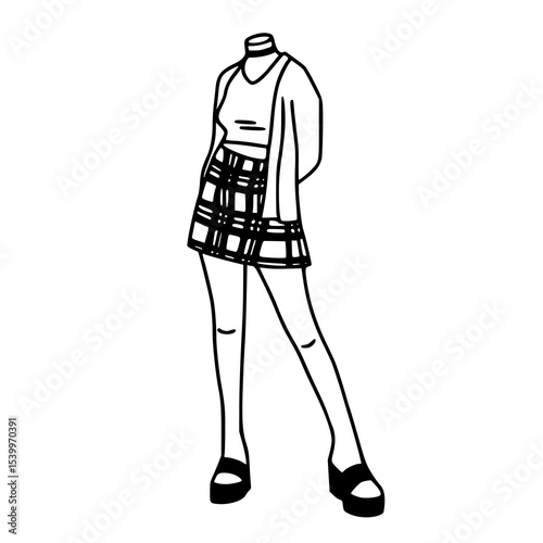 fashion outline: plaid skirt outfit