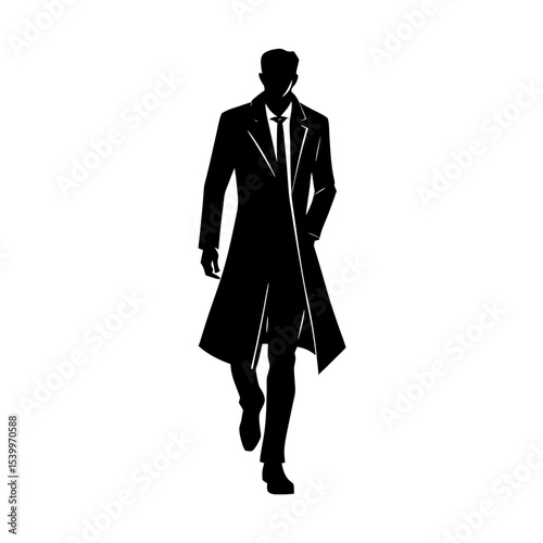 full body silhouette of business man in trench coa.svg
