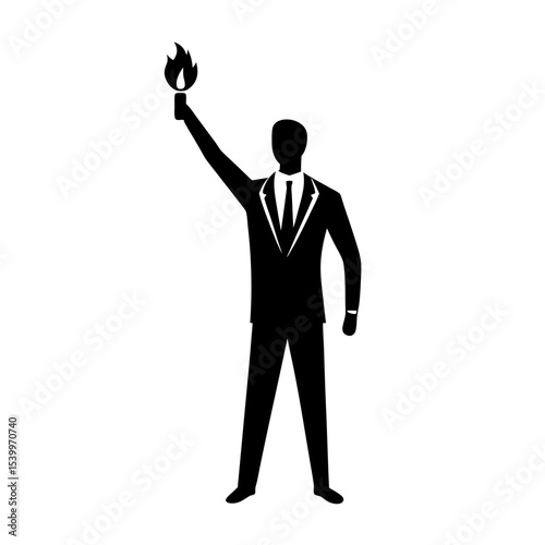 full body silhouette of business man raising torch.svg