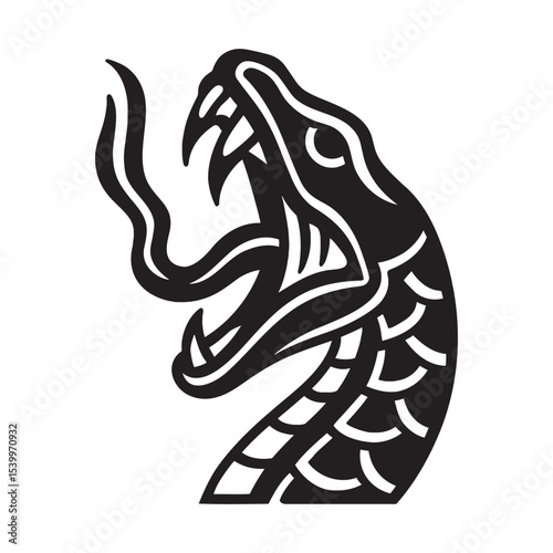 Snake head with open mouth bold black vector illustration
